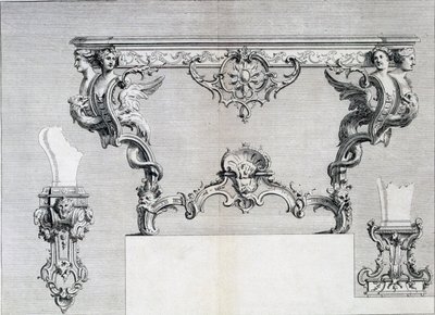 Candelabro de doble rama con elementos rococó y clásicos, de un libro de patrones de diseños de metal neoclásico compilado por Duhamel, c.1770s-80s de French School