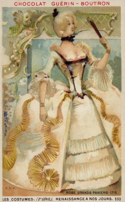 Vestido con grandes paniers, 1715 de French School