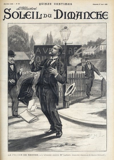 Caso Dreyfus - Intento de asesinato del Maestro Labori durante el juicio de Rennes - Ataque contra el Sr. Fernand Labori (1860-1917), abogado defensor de Alfred Dreyfus (1859-1935), herido con una bala en la espalda en Rennes mientras se dirigía al lugar d de French School