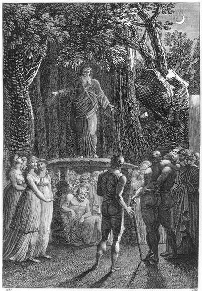 Druidas en Bretaña, ilustración de Voyage dans le Finistère por Jacques Cambry, París, publicado en 1801 de French School