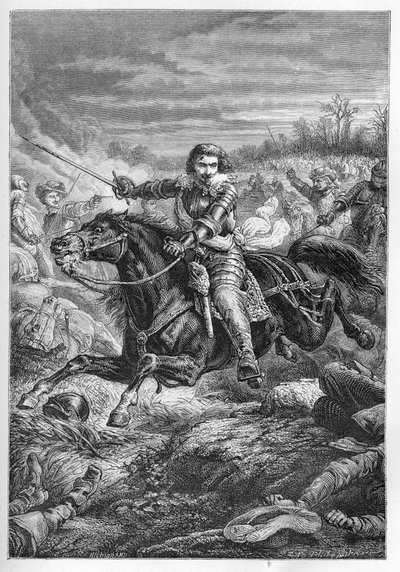 Duque Enrique II de Montmorency (1595-1632) en la Batalla de Castelnaudary en 1632 - Duque de Montmorency. Luchando en Castelnaudary - grabado de “L