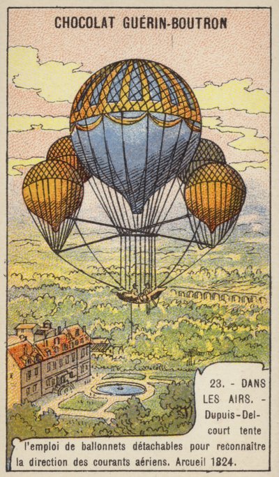 Dupuis-Delcourt intentando medir la dirección de las corrientes de aire usando globos desmontables, Arcueil, Francia de French School