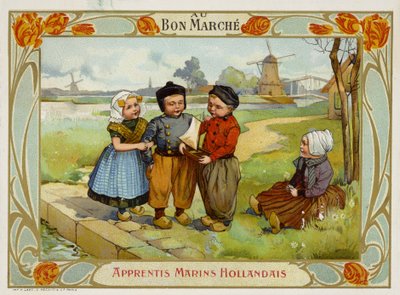Niños holandeses mirando un barco de vela de French School