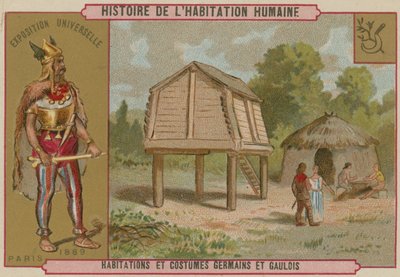 Viviendas y trajes de la antigua Alemania y Galia de French School