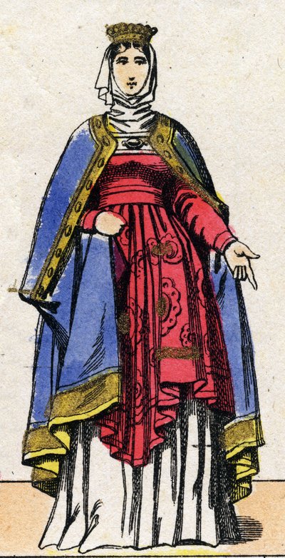 Dinastía de los Capetos: Retrato de Isabel de Henao (1170-1190) Reina de Francia, esposa de Felipe II conocido como Felipe Augusto (1165-1223). Imagen de Épinal de finales del siglo XIX. Colección privada. de French School