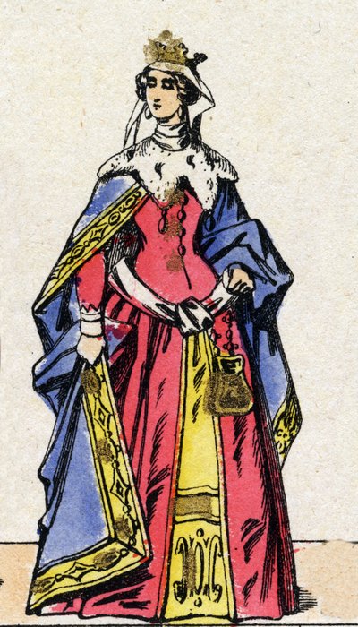 Dinastía de los Capetos: Retrato de Juana I de Navarra (1271-1305), Reina de Francia, esposa de Felipe IV de Francia, conocido como Felipe el Hermoso (1268-1314). Imagen de Épinal de finales del siglo XIX. Colección privada. de French School
