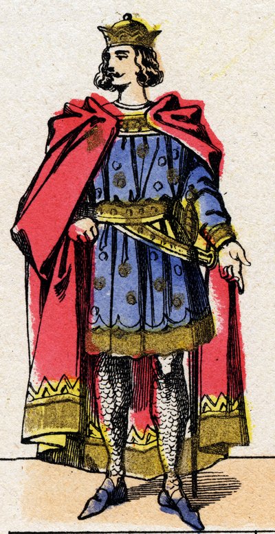 Dinastía de los Capetos: Retrato de Luis VII llamado el Joven (1120-1180), Rey de los Francos de 1137 a 1180. Imagen de Épinal de finales del siglo XIX. Colección privada. de French School