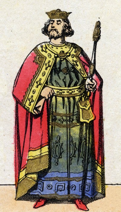 Dinastía de los Capetos: Retrato de Luis VI el Gordo (1081-1137), Rey de los Francos de 1108 a 1137. Imagen de Epinal de finales del siglo XIX. Colección privada. de French School