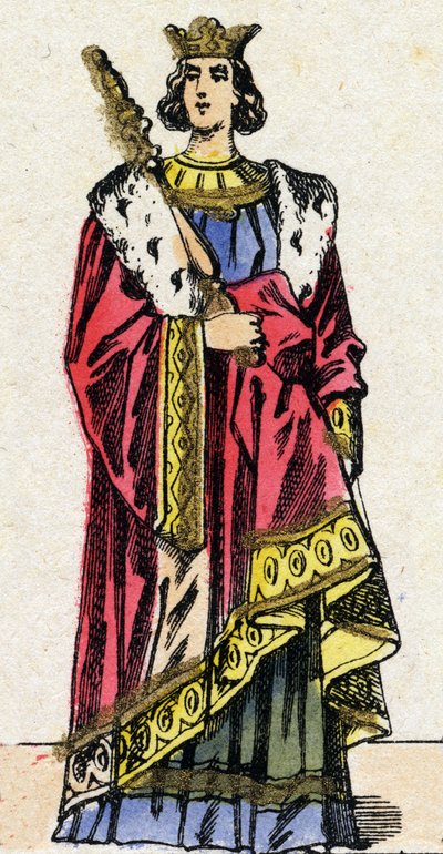 Dinastía de los Capetos: Retrato de Luis X llamado el Obstinado (1289-1316), Rey de los Francos de 1314 a 1316. Imagen de Épinal de finales del siglo XIX. Colección privada. de French School