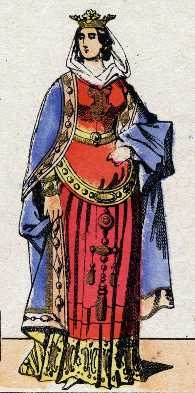 Dinastía de los carolingios: Retrato de Bertrade o Berta de Laon conocida como Berta de Gran Pie (720-783) Reina de los Francos esposa de Pipino el Breve (715-768). Imágenes de Épinal finales del siglo XIX. Colección privada. de French School