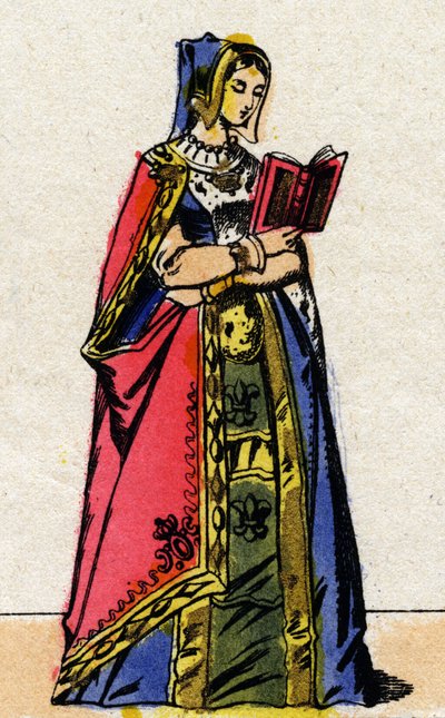 Dinastía de los Valois: Retrato de Ana de Bretaña (1477-1514), Reina de Francia, esposa de Carlos VIII (1470-1498). Imagen de Épinal de finales del siglo XIX. Colección privada de French School