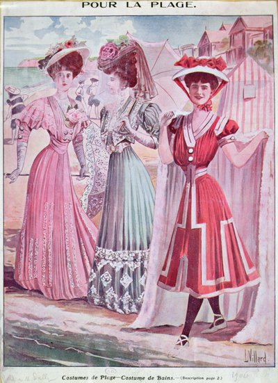 Trajes de playa y baño de principios del siglo XX, c.1906 de French School