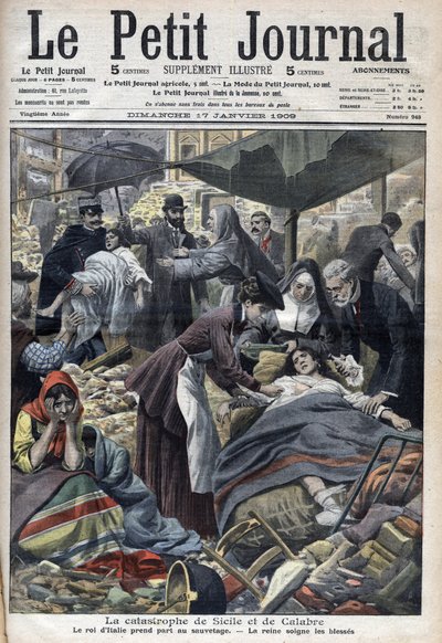 Terremoto en Sicilia, Calabria 1909 "Le Petit Journal" de enero de 1909 (grabado) de French School