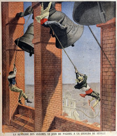 Campanas de Pascua en la Giralda de Sevilla, ilustración de portada para Le Petit Journal, 19 de abril de 1908 de French School
