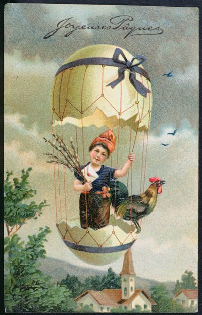 Postal de Pascua que representa a un niño en un huevo, c.1905 de French School