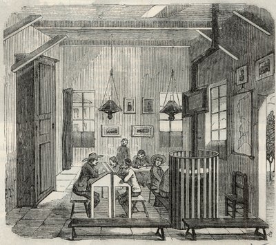Escuela para los idiotas en Bicetre en el siglo XIX - Grabado en “Tableau-de-Paris” por Edmond Texier 1852 de French School