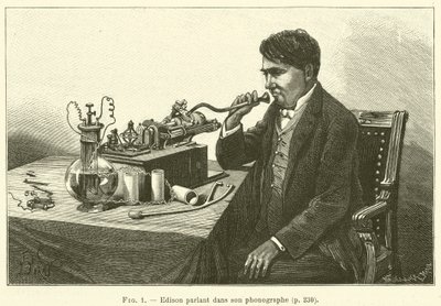 Edison hablando en su fonógrafo de French School