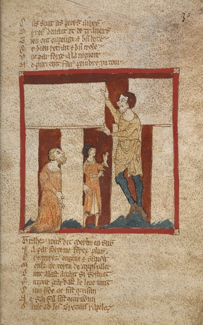 Egerton 3028, f.30 Edificio de Stonehenge. Stonehenge se construye con la ayuda de Merlín, a mediados del siglo XIV. de French School