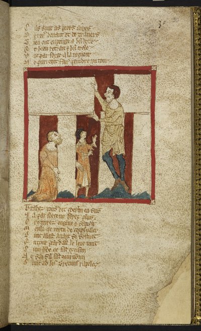 Egerton MS 3028 f.30r, se construye Stonehenge, con la ayuda de Merlín, desde 