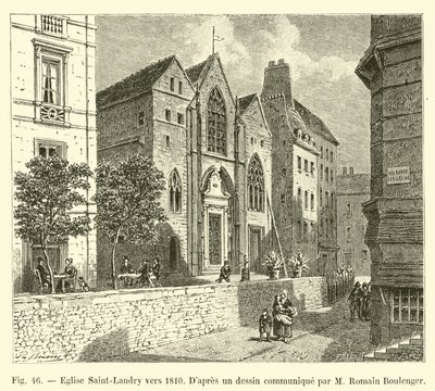 Iglesia Saint-Landry hacia 1810, según un dibujo comunicado por M. Romain Boulenger de French School