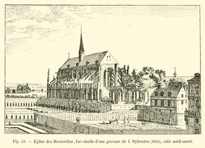 Iglesia de los Bernardinos, facsímil de un grabado de I. Sylvestre, 1650, lado noroeste de French School