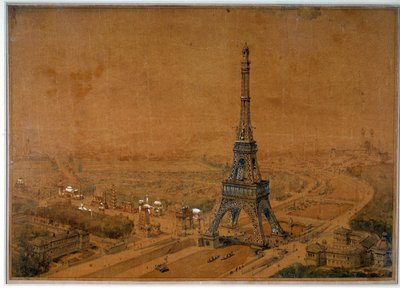 Proyecto de la Torre Eiffel del concurso de 1886 rechazado para la exposición de 1889. Dibujo de 1886. París, Archivos Nacionales de French School