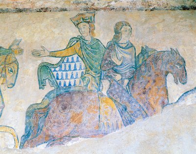 Leonor de Aquitania, Reina de Inglaterra y su nuera Isabel de Angulema a caballo de French School