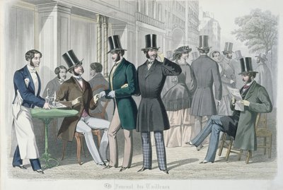 Jóvenes elegantes en la terraza de un café, 1857 de French School
