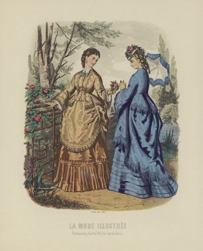 Mujeres elegantes con vestidos de época en el jardín de French School