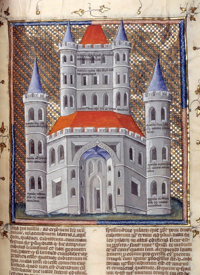 Alzado de la fachada del Templo de Salomón en Jerusalén Miniatura extraída de los "Comentarios de la Biblia" de Nicolás de la Lira (siglo XIII) Siglo XIV Cambrai, biblioteca municipal de French School