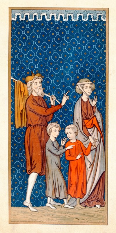 Elimelec y su esposa Noemí con sus dos hijos dejando Belén después de una hambruna, copia de una miniatura del siglo XVI de French School