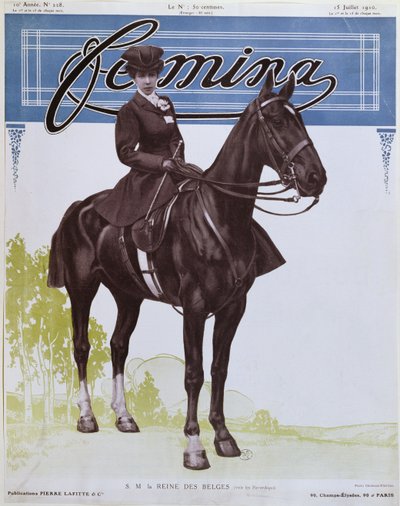 Elisabeth (1876-1965) Reina de los Belgas, de la portada de la revista Femina, 15 de julio de 1910 de French School