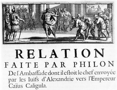 Embajada de Filón al Emperador Romano, Cayo Calígula, ilustración de cabecera de capítulo de Historia de la Guerra de los Judíos contra los Romanos, de Flavio Josefo, publicado en París, 1688 de French School