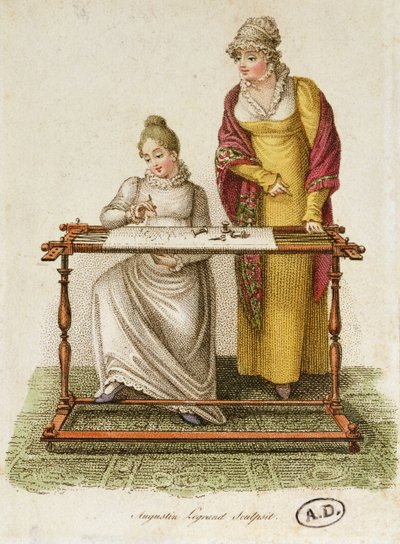 Bordado, c.1810-20 (grabado en colores) de French School