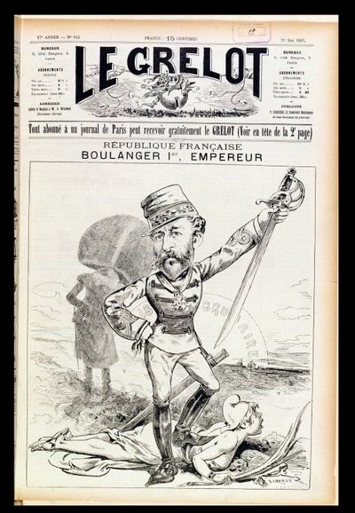 Emperador Boulanger el Primero, caricatura de la portada de Le Grelot, 29 de mayo de 1887 de French School
