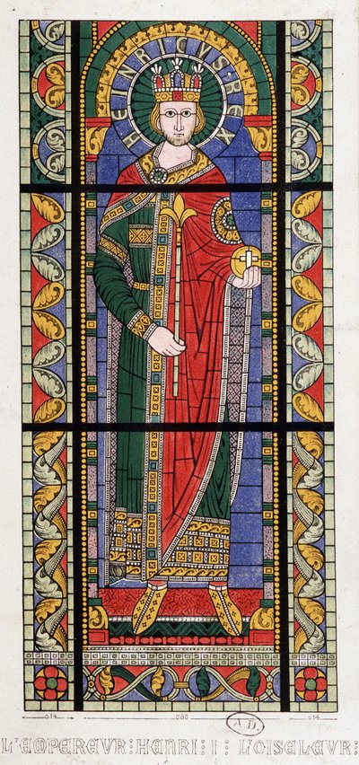 Emperador Enrique I el Pájaro (875 - 936). Una vidriera de la Catedral de Estrasburgo. de French School