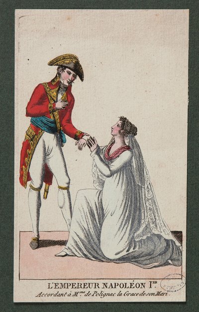 El emperador Napoleón I concediendo a Madame de Polignac la gracia de su esposo de French School