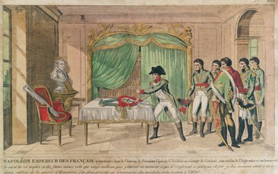 El emperador Napoleón I contemplando la espada de Federico el Grande en Potsdam en 1806 de French School