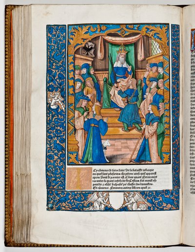 El emperador Nerón se alarma por las noticias en Judea, 67 d.C. (impresión coloreada a mano) de French School
