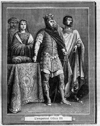 Emperador Othon III (980-1002), Emperador Romano Germánico. Grabado en "Historia de Papas-Reyes-Reinas y Emperadores a través de los siglos" por Maurice Lachatre de French School