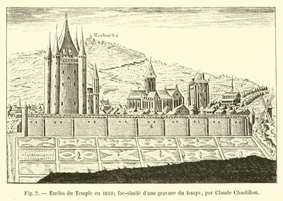 Enclos du Temple en 1610; facsímil de un grabado de la época, por Claude Chastillon de French School
