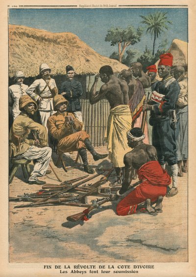 Fin de la revuelta de Costa de Marfil, los Abades rindiéndose al comandante Nogues, ilustración de 