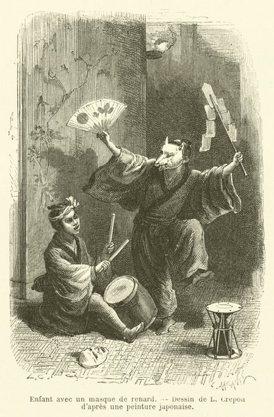 Niño con una máscara de zorro de French School