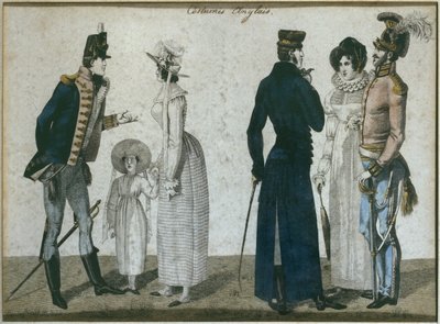 Trajes ingleses, ilustración de Le Bon Genre, principios del siglo XIX de French School
