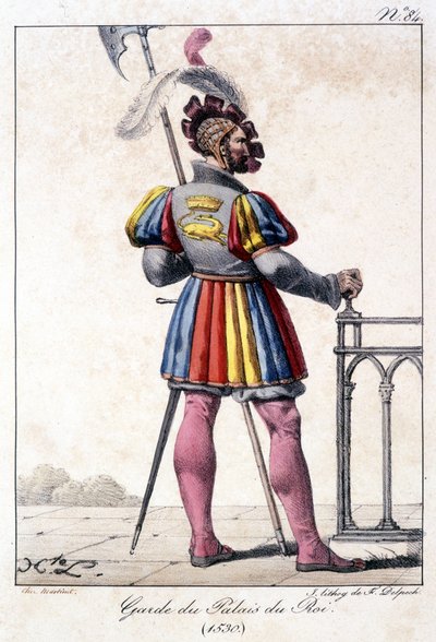Grabado de un guardia del Palacio del Rey en 1530 de French School