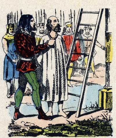 Enguerrand de Marigny (1260-1315) condenado por una comisión reunida en Vincennes, fue ahorcado en la gibet de Montfaucon que había eriger - A la muerte de Felipe IV, su impopular ministro, Enguerrand de Marigny, es acusado (injustamente) de varios crímene de French School