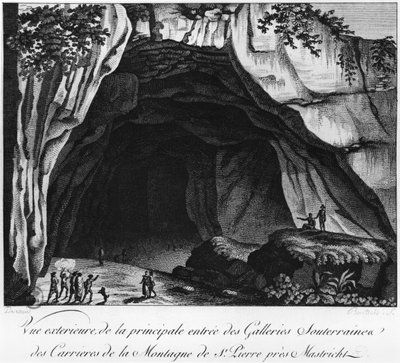 Entrada de las canteras subterráneas, ilustración de Histoire naturelle de la Montagne Saint-Pierre de Maastricht por Barthelemy Faujas de Saint Fond (1743-1819) 1799 de French School