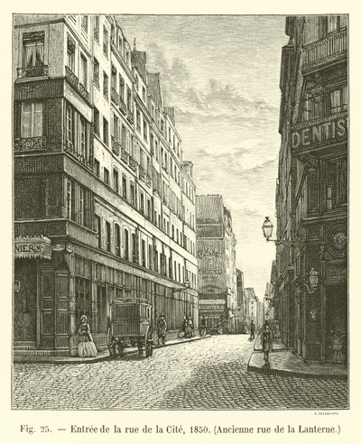 Entrada de la calle de la Cité, 1850, Antigua calle de la Lanterne de French School