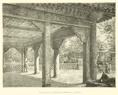 Entrada a un templo budista en Pekín (grabado) de French School