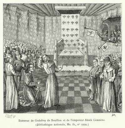 Entrevista de Godofredo de Bouillon y el emperador Alejo Comneno de French School